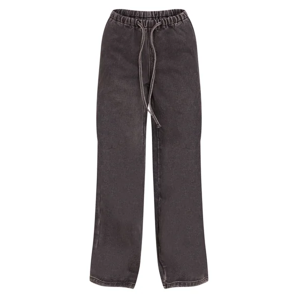 Gris Délavé Jean Large Taille Haute Élastiquée Avec Lien En Denim Petite