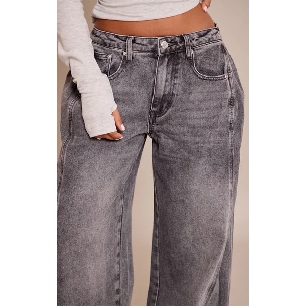 Gris Délavé Jean Large À Détails Plissés Latéraux En Denim Petite