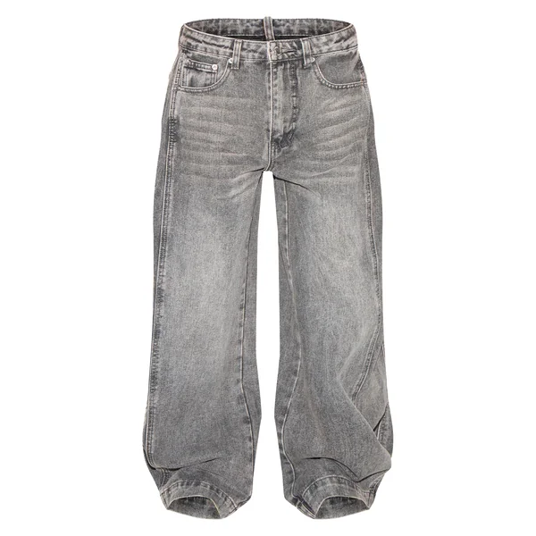 Gris Délavé Jean Large À Détails Plissés Latéraux En Denim Petite