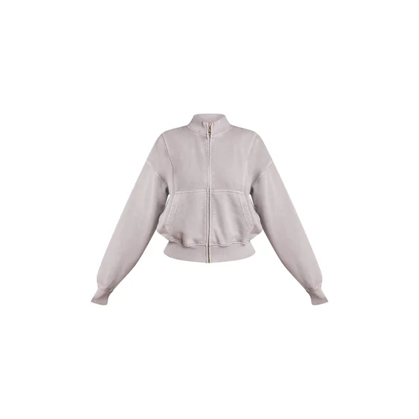 Gris Délavé Sweat-shirt Petite À Col Cheminée Et Fermeture Éclair