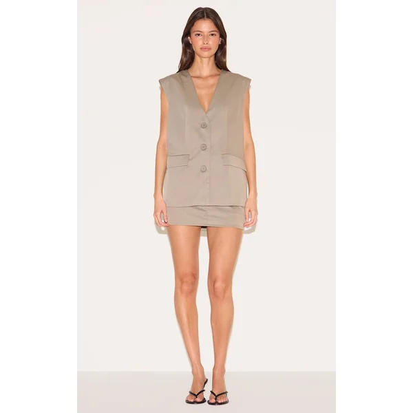 Gris Gilet Ajusté En Tissu Tissé