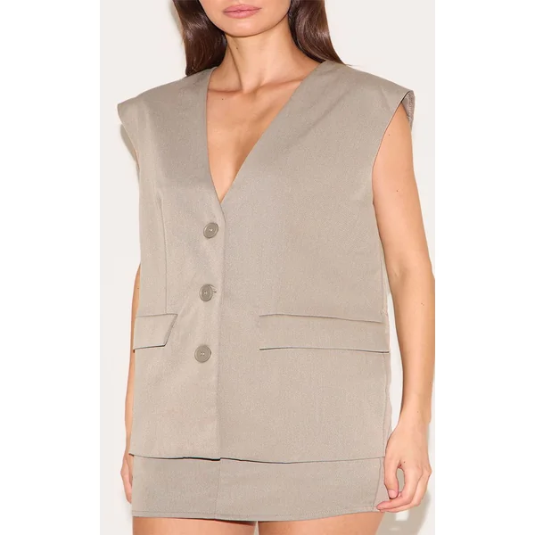 Gris Gilet Ajusté En Tissu Tissé