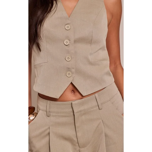 Gris Gilet Ajusté Tissé Avec Détail De Boutons