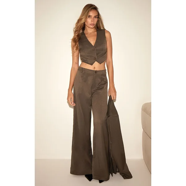 Gris Gilet De Costume Tissé Avec Ceinture Détaillée Haut Ensemble Coordonné