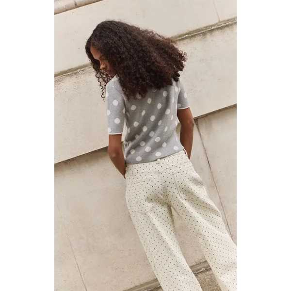 Gris Haut Polo En Maille Jacquard À Pois