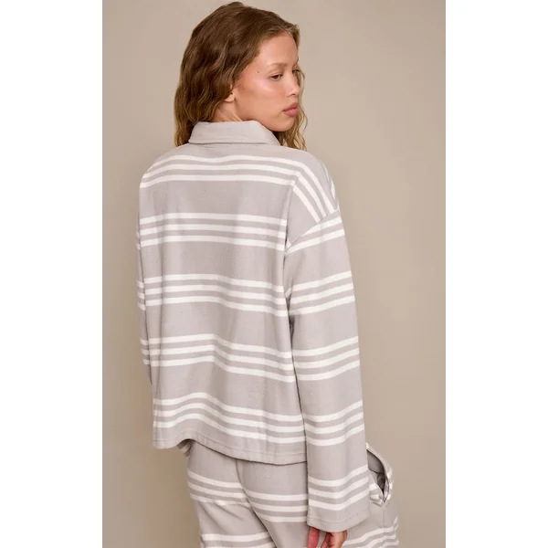 Gris Haut Polo Oversize Ultra Doux À Rayures