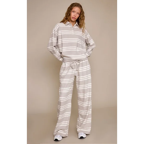 Gris Haut Polo Oversize Ultra Doux À Rayures
