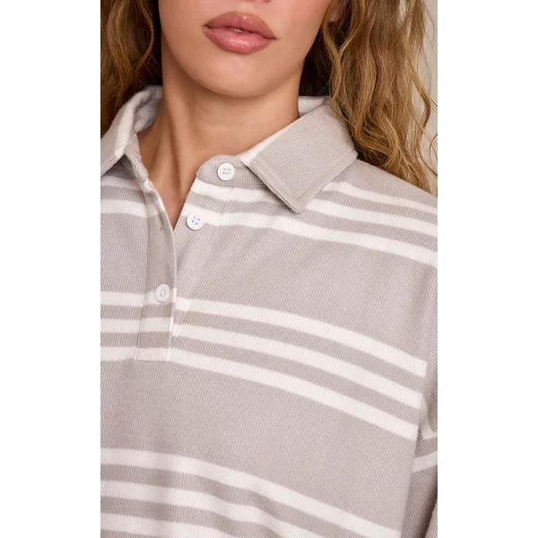Gris Haut Polo Oversize Ultra Doux À Rayures