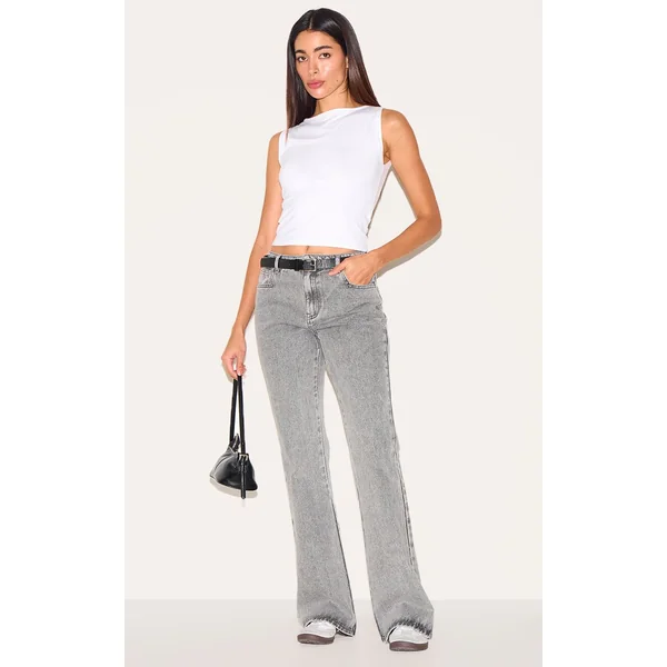 Gris Jean Évasé Taille Basse Coupe Ajustée Effet Vintage
