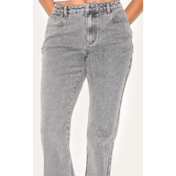 Gris Jean Évasé Taille Basse Coupe Ajustée Effet Vintage