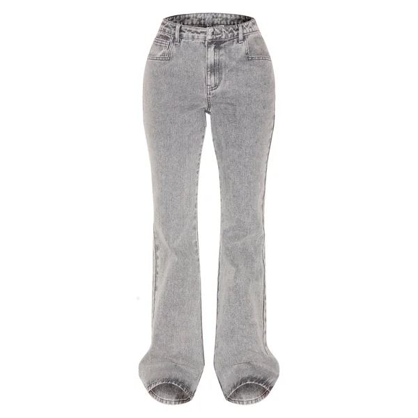 Gris Jean Évasé Taille Basse Coupe Ajustée Effet Vintage