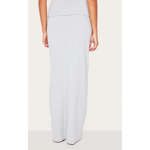 Gris Jupe Maxi Côtelée Taille Mi-haute Coordonnée