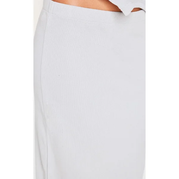 Gris Jupe Maxi Côtelée Taille Mi-haute Coordonnée