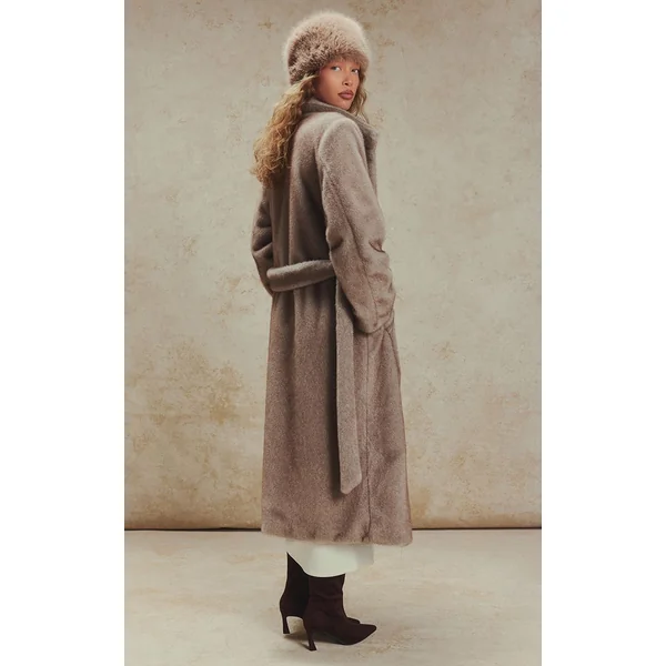 Gris Manteau Long Col Montant En Synthétique