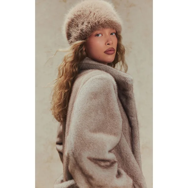 Gris Manteau Long Col Montant En Synthétique