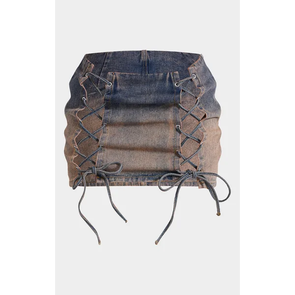 Gris Mini-jupe En Denim Avec Détail À Lacets Petite