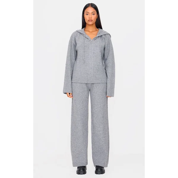 Gris Pantalon Large En Maille Pour Grande Taille