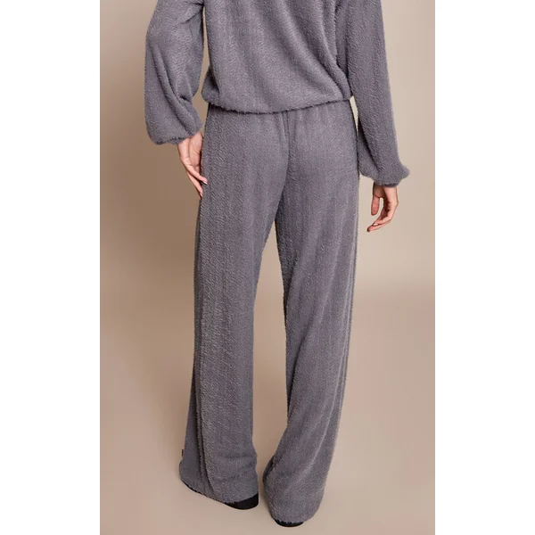 Gris Pantalon Large Texturé À Cordon De Serrage Ensemble Coordonné