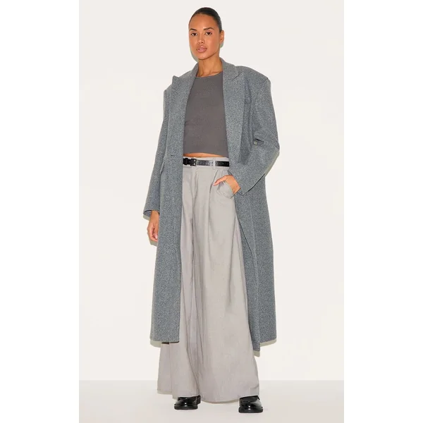 Gris Pantalon Large Tissé À Double Pli