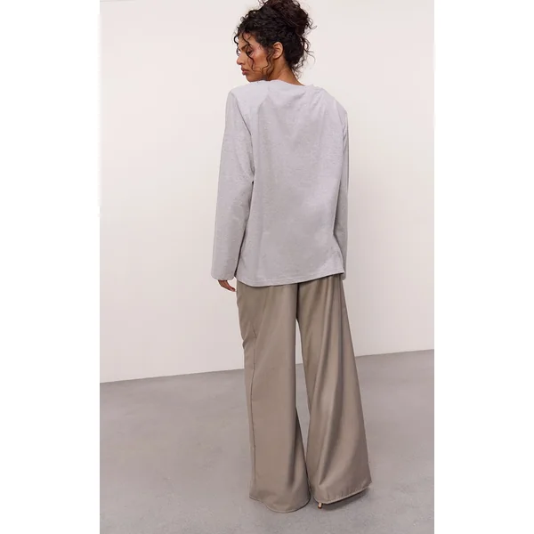 Gris Pantalon Large Tissé À Double Pli