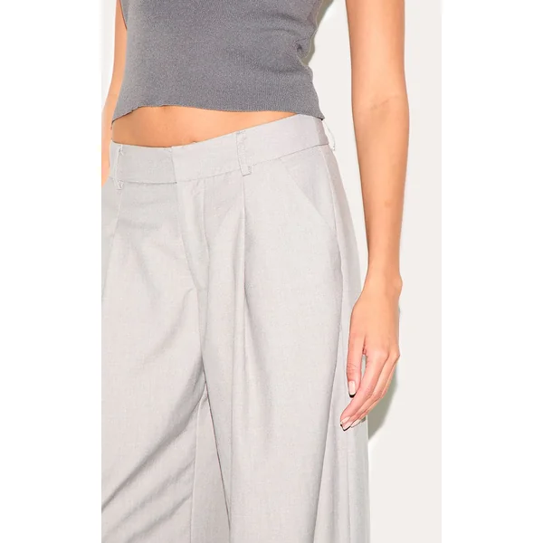 Gris Pantalon Large Tissé À Double Pli