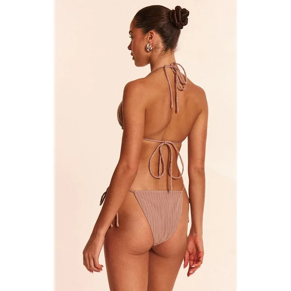 Gris Pierre Bas De Bikini À Fines Rayures Avec Liens Sur Les Côtés