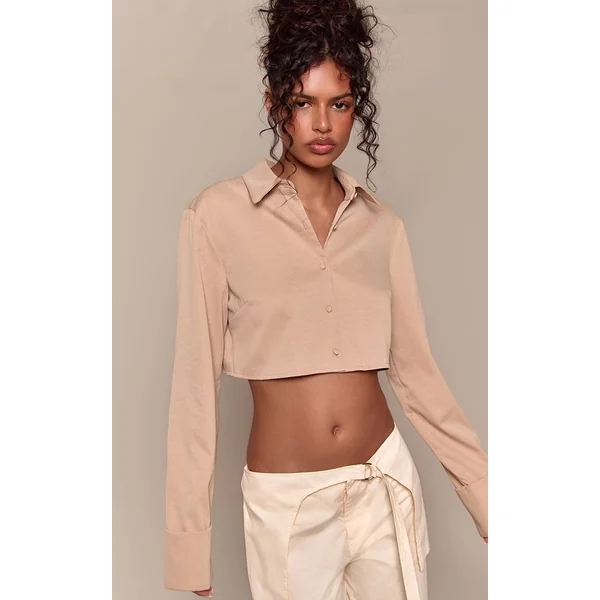 Gris Pierre Chemise Courte Boxy À Détails De Manches