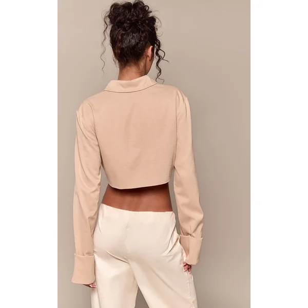 Gris Pierre Chemise Courte Boxy À Détails De Manches