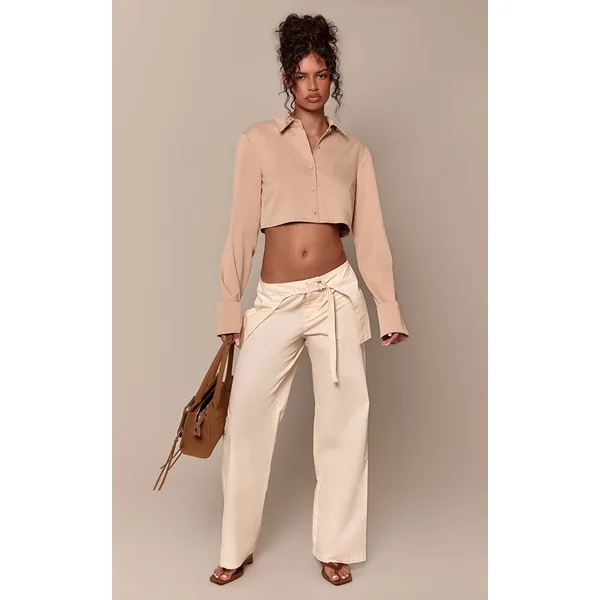 Gris Pierre Chemise Courte Boxy À Détails De Manches