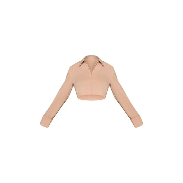 Gris Pierre Chemise Courte Boxy À Détails De Manches