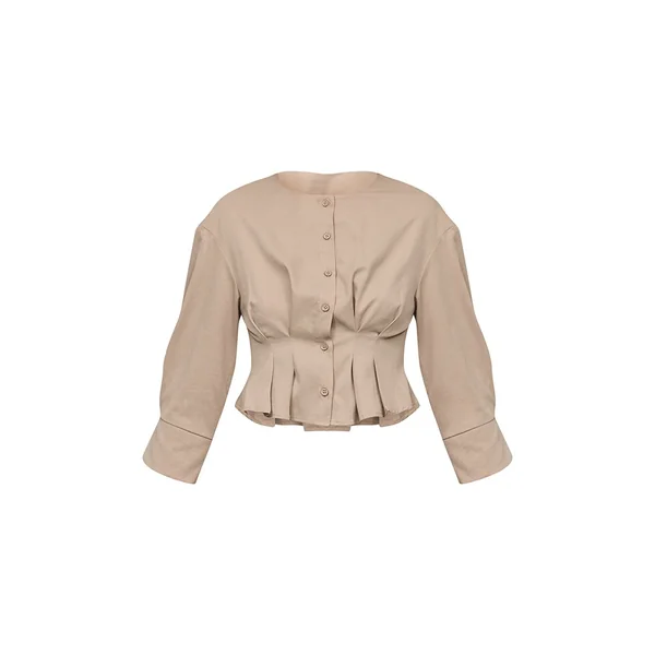Gris Pierre Chemise Courte Plissée Tissée