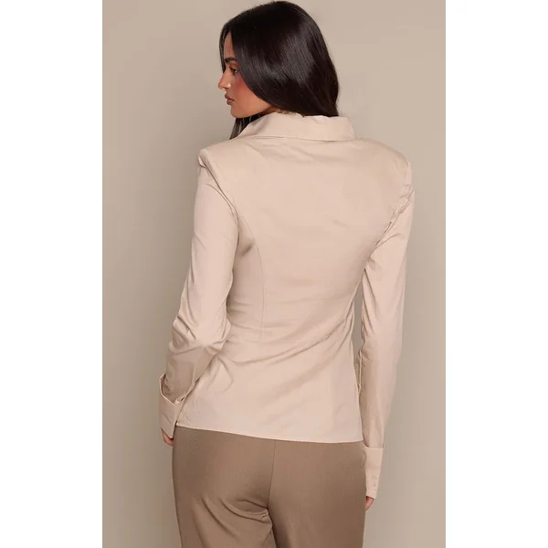 Gris Pierre Chemise En Coton À Épaulettes Et Détail De Poignets Froncés