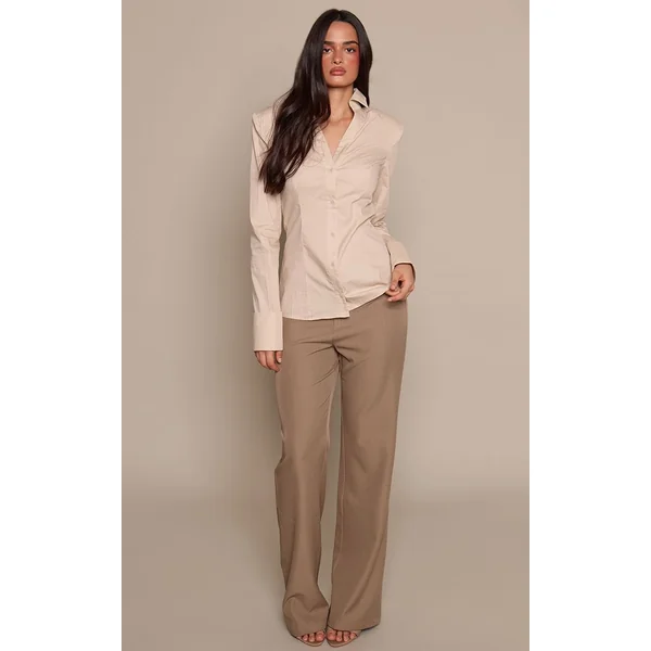 Gris Pierre Chemise En Coton À Épaulettes Et Détail De Poignets Froncés