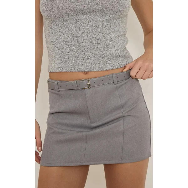 Gris Pierre Clair Jupe Mini Ceinturée