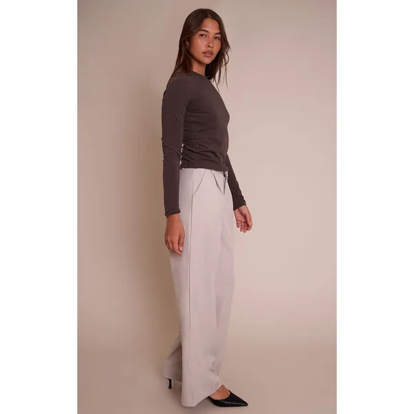 Gris Pierre Clair Pantalon Large Tissé À Double Pli