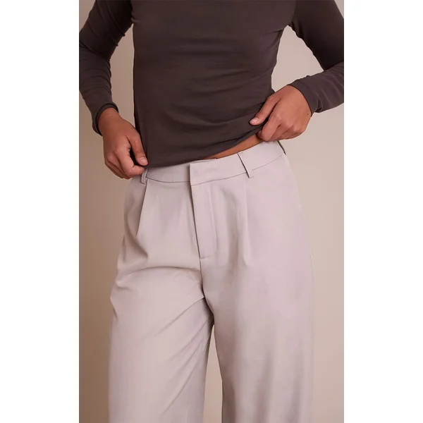 Gris Pierre Clair Pantalon Large Tissé À Double Pli