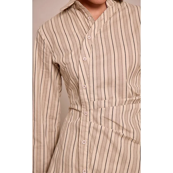 Gris Pierre Ensemble Coordonné Chemise Asymétrique Tissée À Fines Rayures