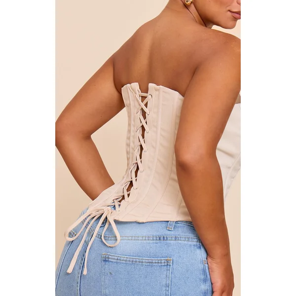 Gris Pierre Haut Corset À Baleines Avec Fermeture À Crochets Et Œillets Devant Shape