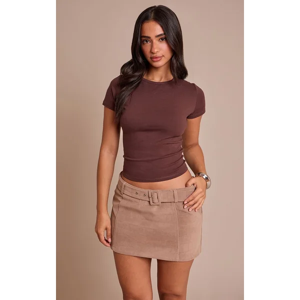 Gris Pierre Mini Jupe Ceinturée En Synthétique Effet Croco Petite Taille