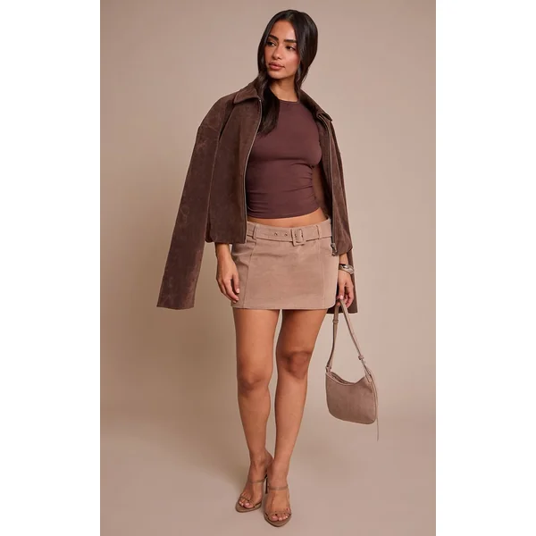 Gris Pierre Mini Jupe Ceinturée En Synthétique Effet Croco Petite Taille