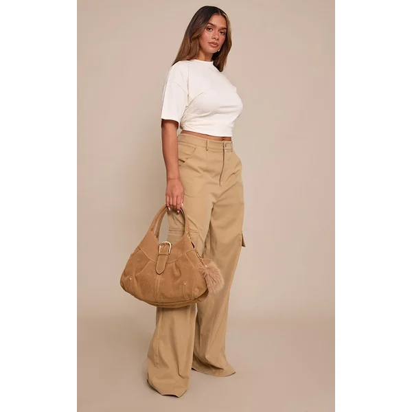 Gris Pierre Pantalon Cargo Taille Haute Jambes Larges Avec Boucles Shape