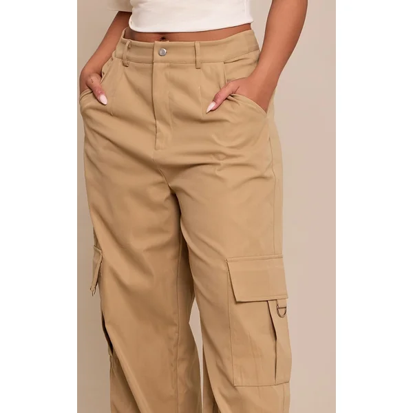 Gris Pierre Pantalon Cargo Taille Haute Jambes Larges Avec Boucles Shape