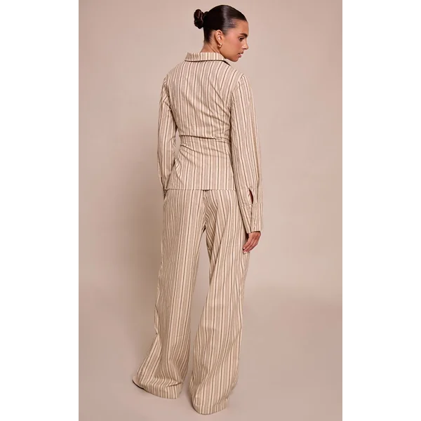 Gris Pierre Pantalon Droit Tissé À Fines Rayures