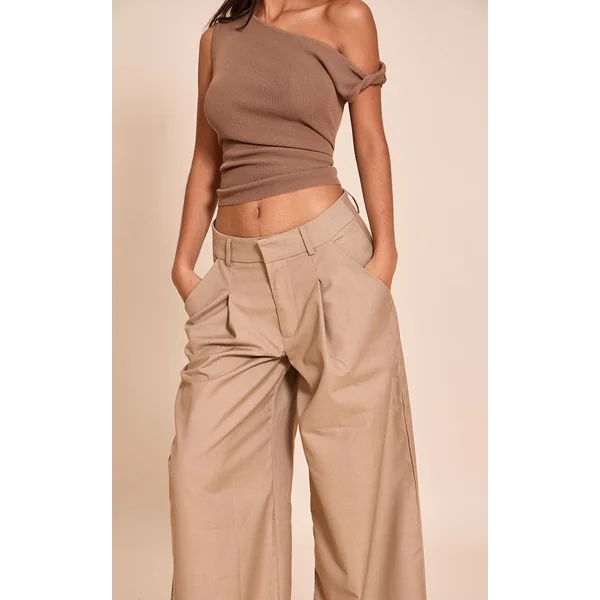 Gris Pierre Pantalon Large À Double Pli En Tissu Fluide Petite