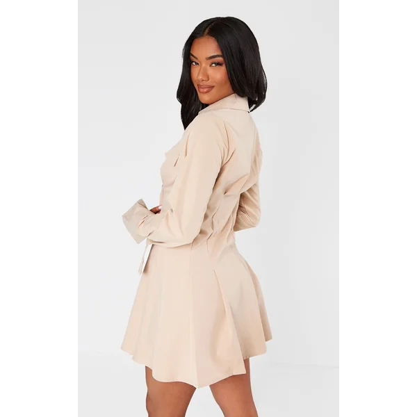 Gris Pierre Robe Chemise En Popeline À Manches Évasées Plissées