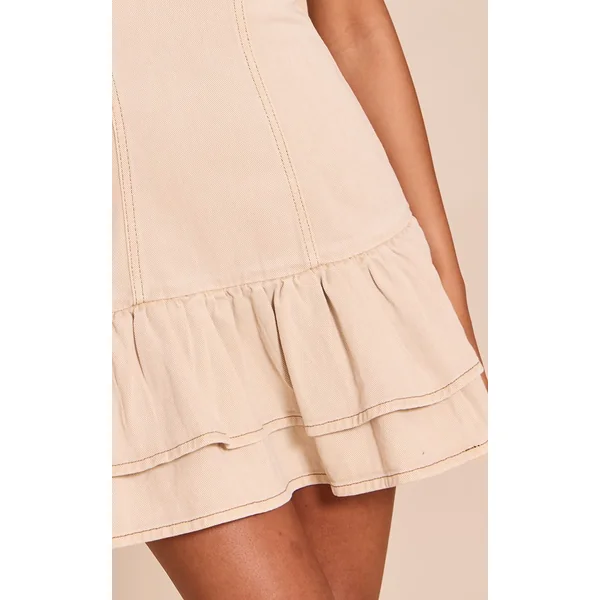 Gris Pierre Robe Courte En Jean À Volants Avec Col Licou Pour Grandes Tailles