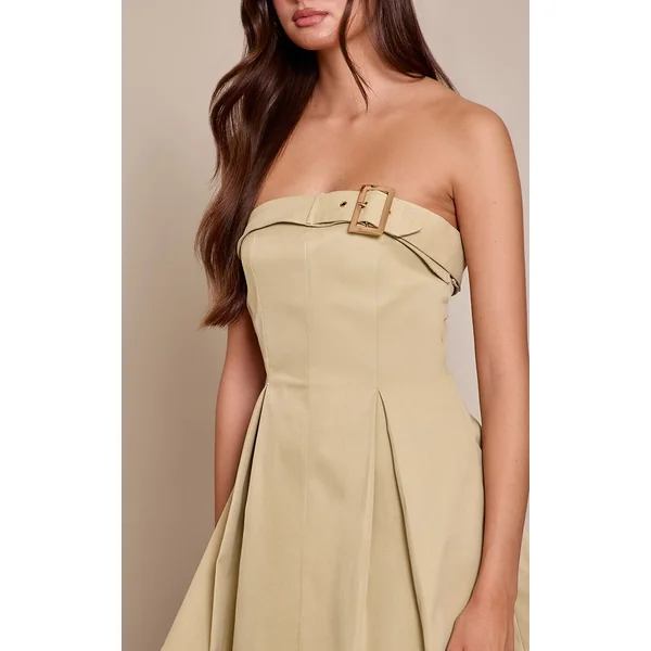 Gris Pierre Robe Droite Plissée Bandeau Avec Ceinture