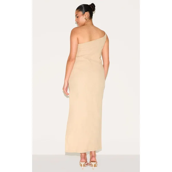Gris Pierre Robe Maxi Grande Taille En Lin À Encolure Asymétrique