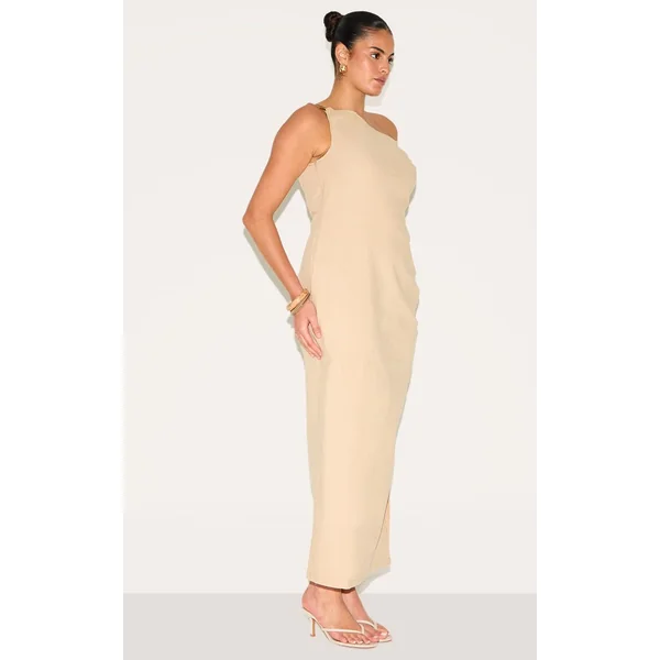 Gris Pierre Robe Maxi Grande Taille En Lin À Encolure Asymétrique