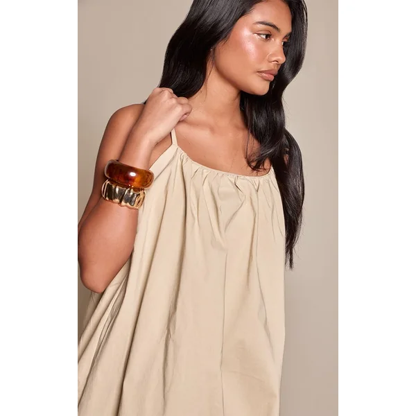 Gris Pierre Robe Mini Bouffante À Bretelles En Tissu Stretch Tissé